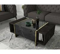 Dmora - Table Basse Miram, Table Basse à café, Porte-revues pour canapé, étagère de Salon, 104x60h37 cm, Noir et Or
