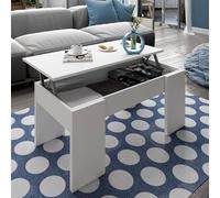 Dmora - Table Basse Oceanside Avec Plateau Relevable, Salon, 100x50h45/56 cm, Blanc Brillant
