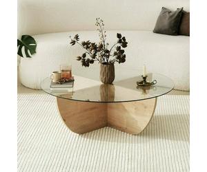Dmora - Table Basse Phoebe, Table Basse, Porte-revues pour canapé, Etagère de Salon, 90x90h30 cm, Chêne