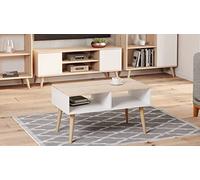 Dmora - Table basse Sopot, Table basse, Porte-revues pour canapé, Etagère de salon, 55x90 h55 cm, Blanc