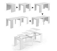 Dmora - Table console à rallonge Compton, Table à manger extensible, Table avec rallonges extensible jusqu'à 10 places, 51/237x90h78 cm, Blanc Brillant