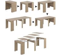 Dmora Table console Compton, Table avec rallonges polyvalentes extensibles jusqu'à 10 places, 51-237x90h78 cm, Chêne