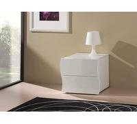 Dmora - Table de chevet Edoardo, Table de nuit avec 2 tiroirs, Armoire de chambre, 100% Made in Italy, 50x40h41 cm, Blanc brillant