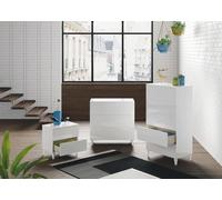 Dmora - Table de chevet Nashville, Table de chevet 2 tiroirs, Table de nuit, Commode basse pour chambre, 50x34h49 cm, Blanc brillant