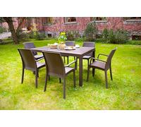Dmora - Table d'extérieur Giove, Etagère de Jardin rectangulaire, Table de Jardin Polyvalente Effet rotin, 100% Made in Italy, 150x90h74 cm, Marron