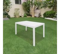 Dmora - Table d'extérieur Portici, Étagère à manger rectangulaire, Table de jardin polyvalente effet rotin, 100% Made in Italy, 150x90h72 cm, Blanc