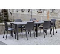 Dmora - Table d'extérieur Roma, Etagère à manger rectangulaire extensible, Table de jardin extensible effet rotin, 100% Made in Italy, 150/220x90h72 cm, Anthracite