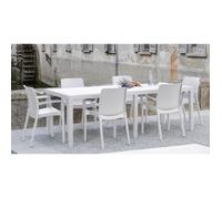 Dmora Table d'extérieur Roma, Table à manger rectangulaire extensible, Table de jardin extensible effet rotin, 150x90h72 cm, Blanc