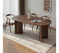 Dmora Table fixe Ravion 180 x 90 x 75h cm marron noyer foncé 6 places forme ovale matériau plateau en bois mélaminé