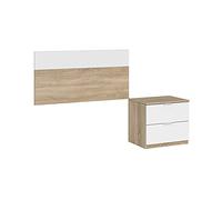 Dmora - Tête de lit Honolulu, Table de chevet à deux tiroirs avec tête de lit pour lit simple de 90 cm, 100h50 cm, Chêne et Blanc