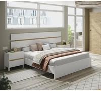 Dmora - Tête du lit Nesika, Tête de lit, Tête de lit pour la Chambre, Appui-tête, 216x3 h47 cm, Blanc et n?uds de chêne Clair