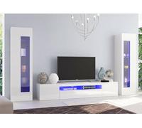 Dmora - Unité murale Enzo, meuble TV pour salon, meuble de salon polyvalent, 100% Made in Italy, 290x40h162 cm, Blanc brillant