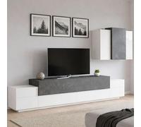 Dmora - Unité murale Ruben, ensemble de salon meuble TV, meuble de salon polyvalent, 100% Made in Italy, 240x45h180 cm, blanc brillant et ardoise