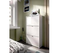 Dmora Vignole, Meuble de Rangement Chaussures à 3 Portes rabattables, Peu encombrant d'entrée, 61 x 25 x 113 cm, Blanc, Bois d'ingénierie