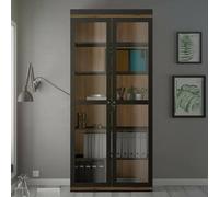 Dmora - Vitrine Laure, Buffet d'exposition, Vitrine Polyvalente, Buffet de Salon, 89x36 h200 cm, Noir et Noyer