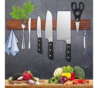 Dmore Barre magnétique en noyer avec 2 crochets - 40 cm - Extrêmement autocollante - Pour une cuisine bien rangée