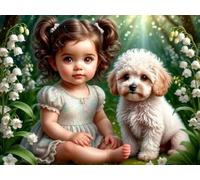 DMQBT 1500 Pièces ，Colorful Fun Puzzle ，Affiche ，Gifts ，Cute Girlss and Dog Art Painting ，Image d'art De Jeu De pour Adultes ，Jouets Cognitifs pour La Mémoire des Personnes Âgées - Ns49Zk