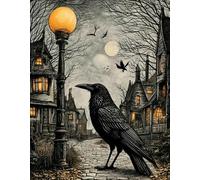 DMQBT Puzzles 1500 Pièces pour Adults ，Difficult Puzzle 1500 Piece pour Adults ，Crows and Streetlights Horror Style Art Painting ，Memory Cognition Games - Xu269Tw