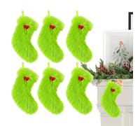 dmqdu Collants de Noël verts en peluche, décorations de Noël - Bas de Noël de 9 pouces, 6 pièces de sacs de friandises vertes - Sac de bonbons décoratifs de Noël imitation pour