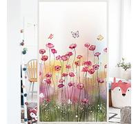 DMSC Film Opaque Vitrage Papillon Coquelicot 90 x 120 cm, Vitre Anti Regard, Film Electrostatique, Rouge, PVC, Accrochage Statique, 1 Unité