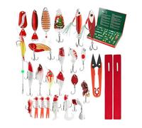 Dmuzsoih Calendrier de l'Avent Pêche,Coffret 24 Leurres Calendrier de l'Avent Noël 2025 - Équipement de Survie Imperméable pour Hommes Pêcheurs Adolescents Cadeau d Anniversaire