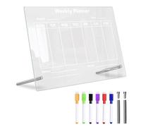 Dmuzsoih Planificateur de bureau clair, Tableau blanc hebdomadaire effaçable à sec, Tableau de calendrier effaçable à sec Desktop Clear Memo Note Board avec 6 marqueurs colorés pour organiser le