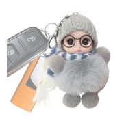 Dmuzsoih Porte-clés petite fille pour sac à dos, porte-clés pour filles,Porte-clés mignon de en peluche | Joli pendentif de aux grands yeux, portant des lunettes, une écharpe, un chapeau