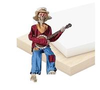 Dmuzsoih Squelette animé de banjo d'Halloween, 39,9 x 9,9 cm, décor squelette, squelette animé, duel banjo animé, musicien squelette country avec yeux lumineux pour les vacances jardin, allée