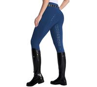 DMVOD Pantalon d'équitation Femme Taille Haute Stretch Leggings Équitation Silicone Antidérapant Intégral avec Poche Zippée et Passants de Ceinture