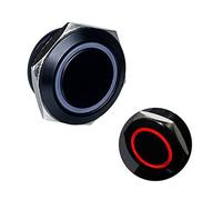 DMWD 1 mini interrupteur à bouton poussoir momentané en métal étanche anti-vandalisme avec coque noire et trou de montage de 22 mm 12 V-24 V ON OFF 4 broches 2NO Plug in Halo Ring LED rouge