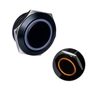DMWD 1 mini interrupteur à bouton poussoir momentané en métal étanche anti-vandalisme avec coque noire et trou de montage de 22 mm 12 V-24 V ON OFF 4 broches 2NO Plug in Halo Ring LED orange