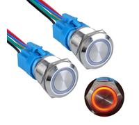 DMWD Lot de 2 boutons poussoirs à verrouillage en métal de 22 mm 12 V-24 V ON-OFF 1NO 1NC coque argentée avec harnais pour trou de montage de 2,2 cm anneau halo LED lumière rouge