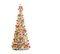 DMWLZHO 2.1M Quick Setup Christmas Tree Kit - Frosted Snow Flocked Foldable Tree with Lights, 1.5m/1.8m/2.1m for Holiday Home Decor(Red)