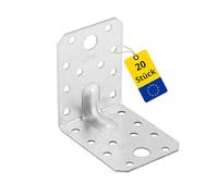 DMX Lot de 20 raccords d'angle 70 x 70 x 55 mm - Équerre en métal avec nervure - Équerre de perçage - Équerre de construction - Connecteur en bois - Équerre de poutre - Équerre de montage