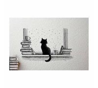DMZPKZB affiche noir et blanc Chat regardant la pluie Murale Art Toile tableau,Peinture Salon Moderne Intérieur Decoration,pour hôtel Chambre Bureau cuisine(Couleur noir et blanc)-50x70cm Sans cadre
