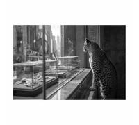 DMZPKZB affiche noir et blanc Paysage de fenêtre de léopard Murale Art Toile tableau,Peinture Salon Moderne Intérieur Decoration,pour hôtel Chambre Bureau (Couleur noir et blanc)-80x120cm Sans cadre
