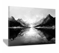 DMZPKZB affiche noir et blanc Paysage d'eau de montagne d'encre Murale Art Toile tableau,Peinture Salon Moderne Intérieur Decoration,pour hôtel Chambre Bureau (Couleur noir et blanc)-60x90cm Encadrée