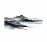 DMZPKZB affiche noir et blanc Vent d'eau de montagne d'encre Murale Art Toile tableau,Peinture Salon Moderne Intérieur Decoration,pour hôtel Chambre Bureau (Couleur noir et blanc)-70x100cm Sans cadre