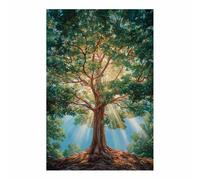 DMZPKZB Arbre De Vie Coloré Impression Sur Toile Œuvres d’art de chêne éclairées par le soleil Affiche Murale Grande Image,Salon Couloir DéCor La Maison(Multicolore)-70x100cm Sans cadre