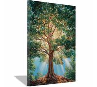 DMZPKZB Arbre De Vie Coloré Impression Sur Toile Œuvres d’art de chêne éclairées par le soleil Affiche Murale Moderne Grande Image,Salon Couloir Moderne DéCor La Maison(Multicolore)-30x45cm Encadrée