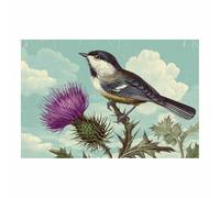DMZPKZB Art mural animalier, Oiseau et Chardon pourpre affiches d'animaux, adaptées à la décoration des salons, salles de bains, couloirs, bureaux et études(Multicolore)-60x90cm Sans cadre