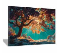 DMZPKZB Art Mural L'Arbre De Vie Paysages de chênes éclairés par le soleil Impression Sur Toile,D'IntéRieur Moderne, Peinture Salon, Chambre, Bureau(Multicolore)-70x100cm Encadrée