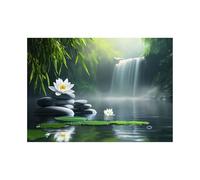 DMZPKZB Art zen pierres dans l'eau images esthétiques,grande décoration murale,image de spa de yoga spirituel moderne,pour salle de bain,salon,chambre à coucher,bureau(vert)-70x100cm Sans cadre
