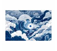 DMZPKZB Décoration murale d'art abstrait Vague et nuage grande toile murale,pour salon,salle de bain,chambre,bureau,cuisine,hôtel,bar,décoration(Bleu02)-50x70cm Sans cadre