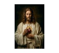 DMZPKZB Décoration murale Jésus-Christ Jésus et le Sacré - cœur Peintures murales d'un style nostalgique, décoration religieuse pour salon,chambre,bureau,église(Blanc)-60x90cm Sans cadre