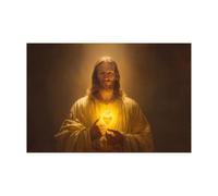 DMZPKZB Décoration murale Jésus-Christ Jésus et le Sacré - cœur Peintures murales d'un style nostalgique, décoration religieuse pour salon,chambre,bureau,église(Couleur or)-50x70cm Sans cadre