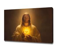 DMZPKZB Décoration murale Jésus-Christ Jésus et le Sacré - cœur Peintures murales d'un style nostalgique, décoration religieuse pour salon,chambre,bureau,église(Couleur or)-60x90cm Encadrée