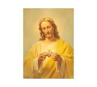 DMZPKZB Décoration murale Jésus-Christ Sacré - cœur de Jésus Peintures murales d'un style nostalgique, décoration religieuse pour salon,chambre,bureau,église(Jaune)-30x45cm Sans cadre