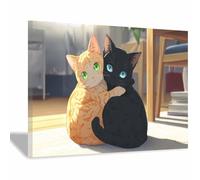 DMZPKZB Impression d'affiches Deux chats Décoration murale,Grande peinture sur toile idéale pour salon, salle de bain, bureau, bureau ou hôtel.(Noir49)-60x90cm Encadrée