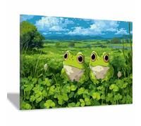 DMZPKZB Impression sur toile d'animaux Deux grenouilles décoration murale, grande œuvre d'art moderne,pour salon,chambre, cuisine,salle à manger,salle de bain(Couleur or174)-80x120cm Encadrée